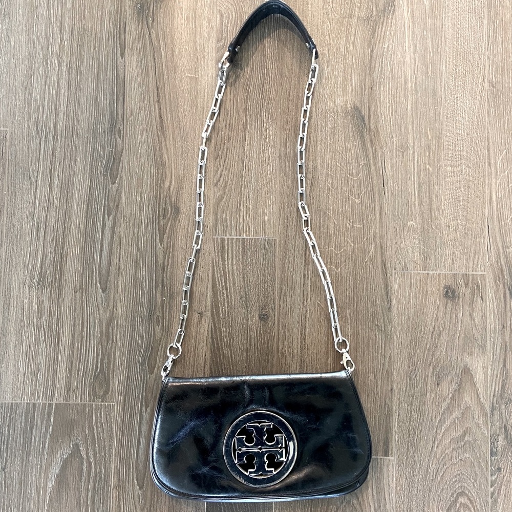 Tory Burch black leather clutch